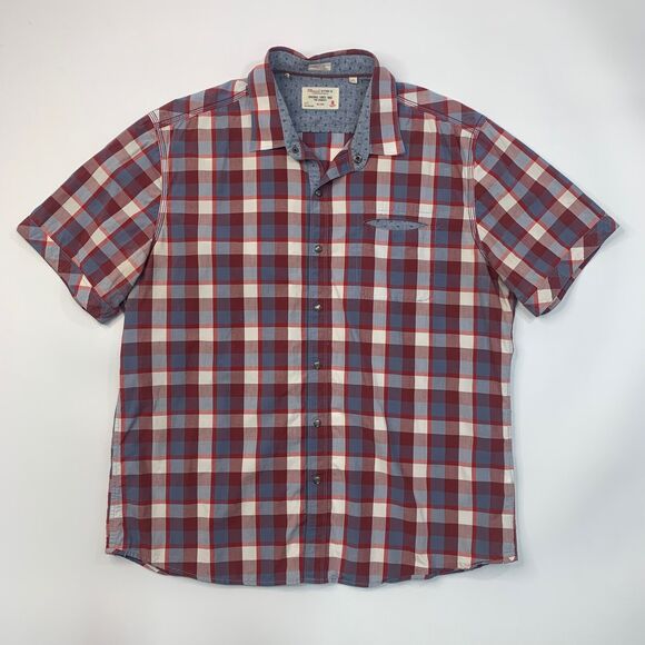 7 Diamonds Shirt Mens XXL 2XL Red Cotton Plaid Short Sleeve Snap Button Western - Picture 2 of 10
